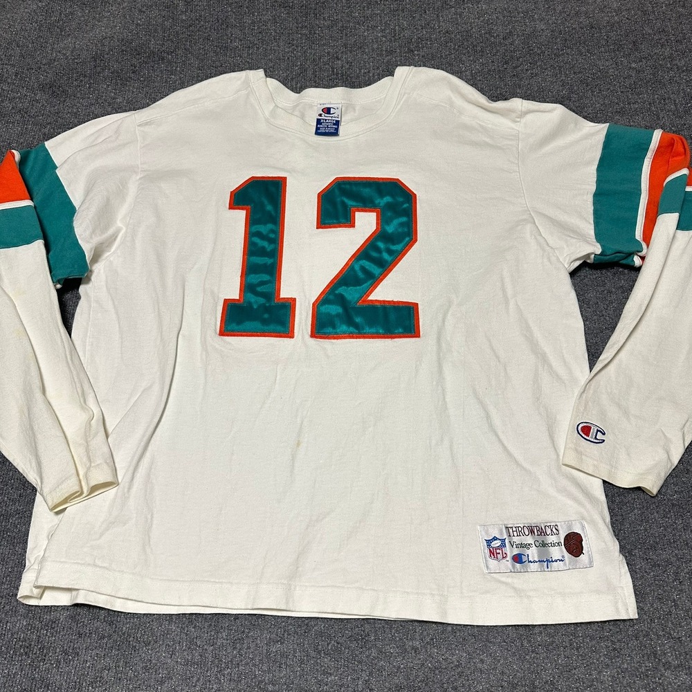 Champion Miami Dolphins Bob Griese 12 Throwback Jersey Long Sleeve Shirt XL